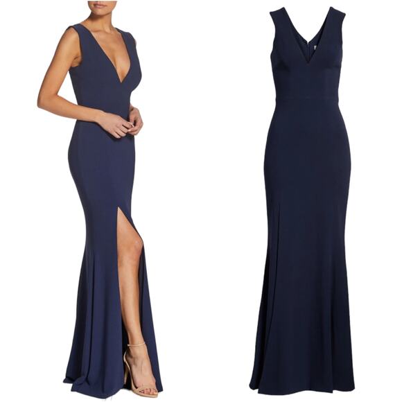 Dress The Population NWT Sandra Plunging V-Neck Sleeveless Crepe Gown Size S - Picture 2 of 9
